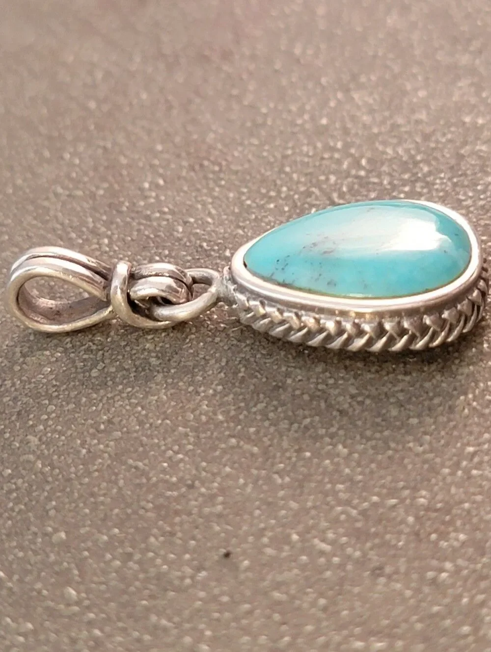 Barse Pear Shaped Blue Turquoise Herringbone Bezel Pendant NEW